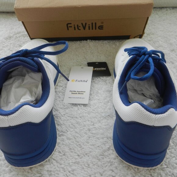 FitVille Amadeus: Men's Tennis Shoes, size 9 wide,  white w/blue trim - Picture 4 of 5